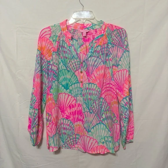 Lilly Pulitzer Pink and Green Shell Print Blouse - Picture 2 of 11